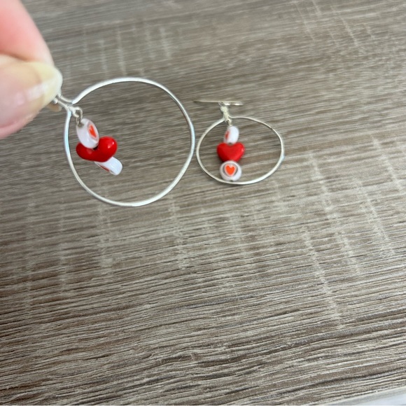 Silver Heart Hoop Earrings - Picture 11 of 12
